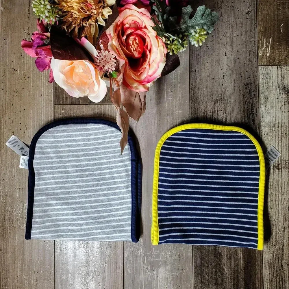 Carter's One Size Baby Burp Cloth Bundle Blue Gray Yellow Striped EUC